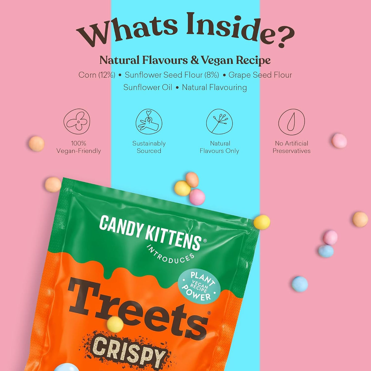 Candy Kittens Treets Rice Crispy Vegan Chocolate Snack, 120g, 1 Pack