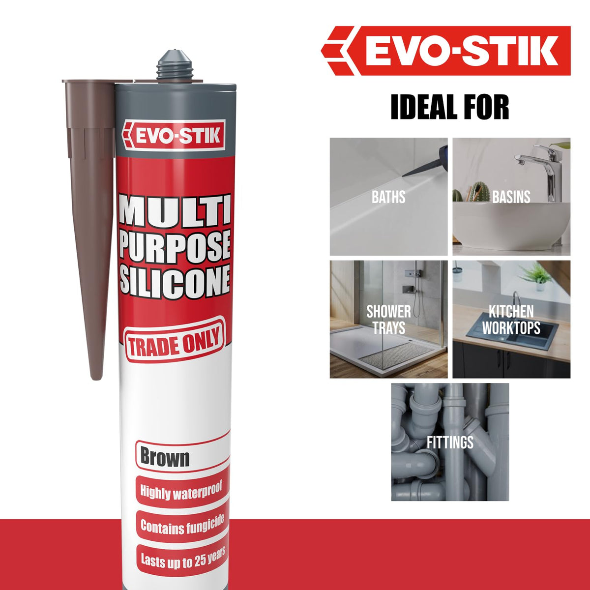 EVO-STIK Multipurpose Silicone Sealant Clear - Waterproof - Mould Resistant