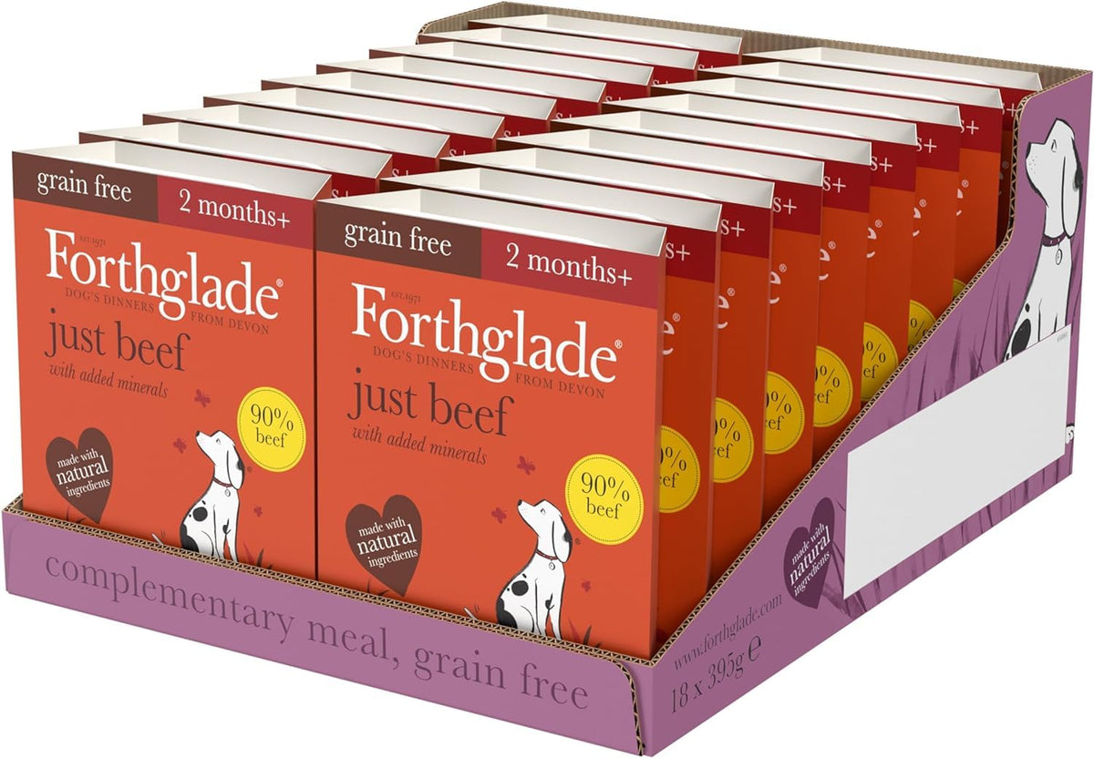 Forthglade Complementary Wet Dog Food (12 x 395g Trays) - Grain Free & Hypoallergenic Dog Food, Just Chicken, Chicken with Liver & Turkey, 90% Protein Stomach Sensitive with Natural Ingredients