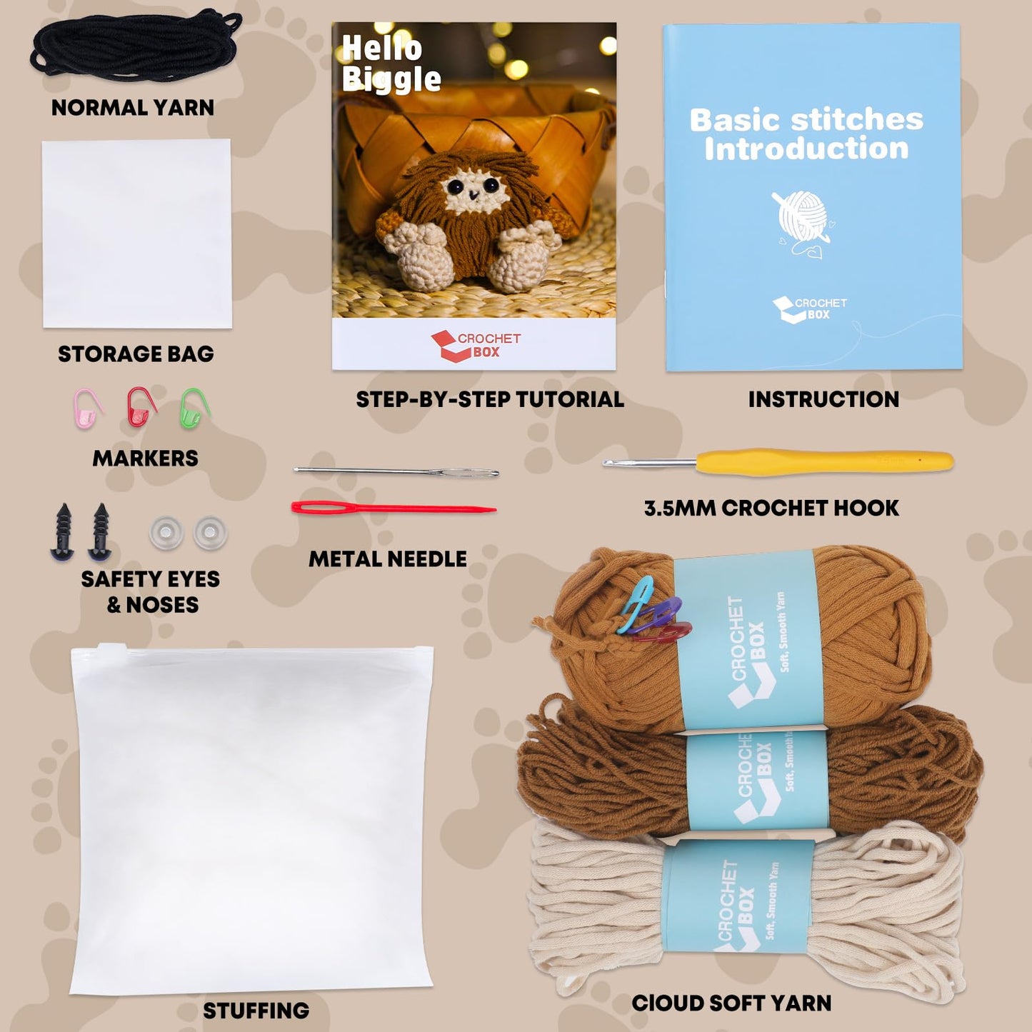 CROCHET BOX Complete Crochet Kit for Beginners - Highland Cow Crochet Kit, Include Video Tutorial, Instruction, Soft Yarn, Birthday Gift for Adults.