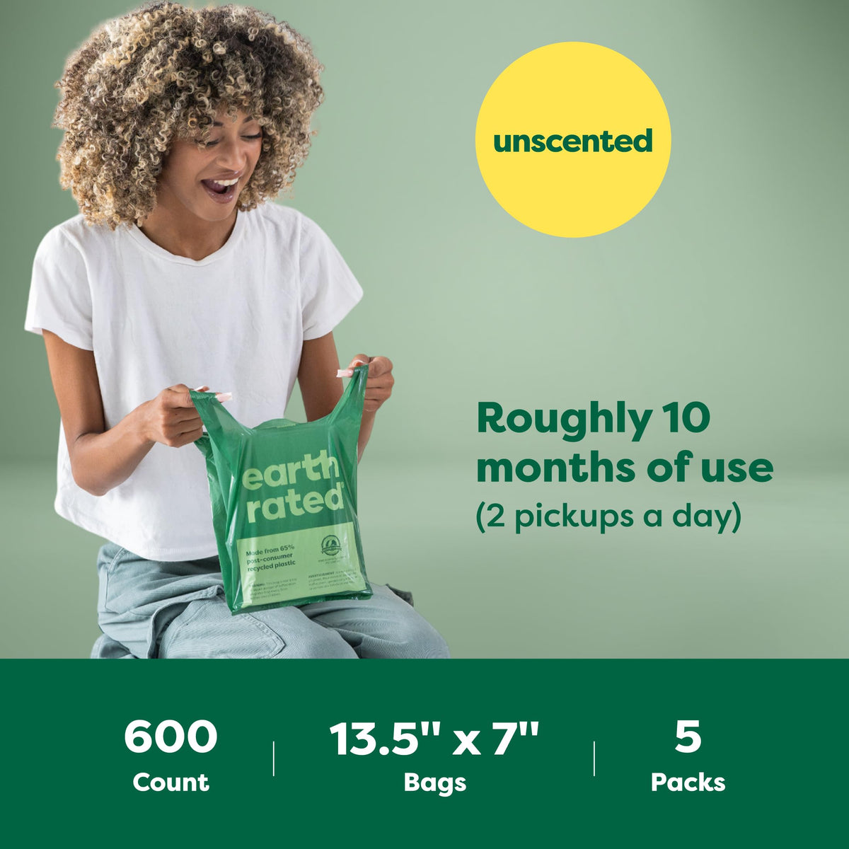 Earth Rated Dog Poo Bags with Handles, Easy Tie and Guaranteed Leakproof, Lavender Scented, 120 Bags