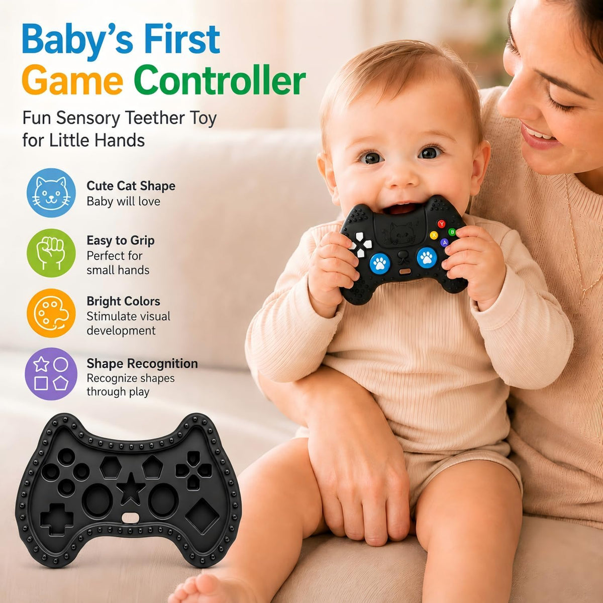 AiTuiTui Baby Teether for Teething Relief Baby Toys 0 3 6 9 12 Months, Sensory Silicone Remote Control Baby Teether Toy for Babies Newborn Infant Boy Girl Autism Toys for Baby Gifts