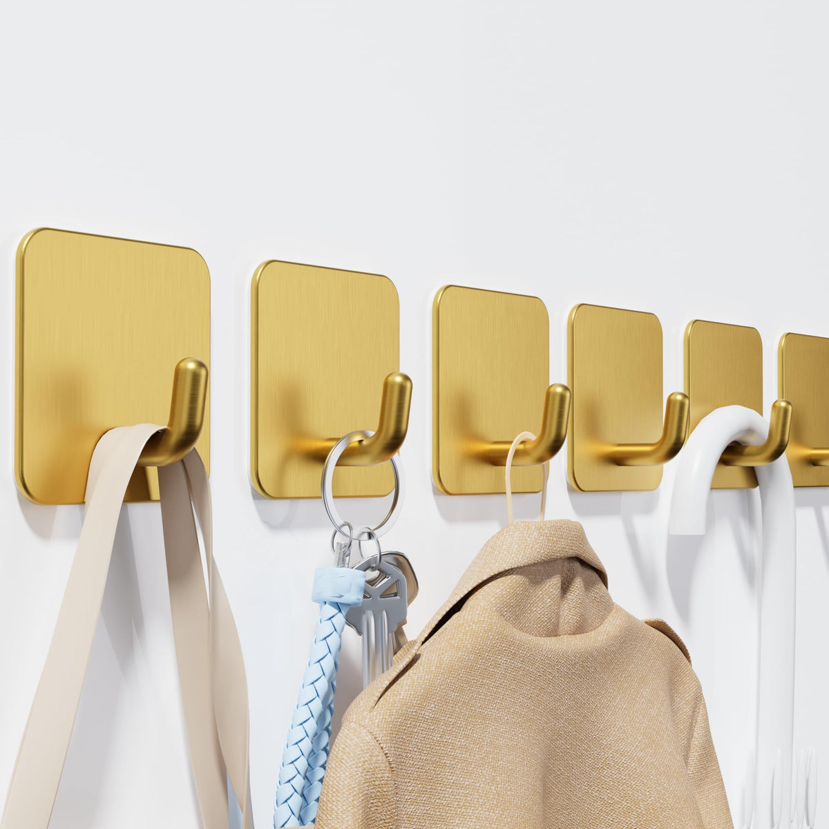 Aikzik 6 Pack Self Adhesive Hooks, Stainless Steel Sticky Hook Heavy Duty, Over 8kg Load - Hooks for Hanging for Towel, Coat, Key, Stick on Bathroom, Kitchen, Door and Wall, Black