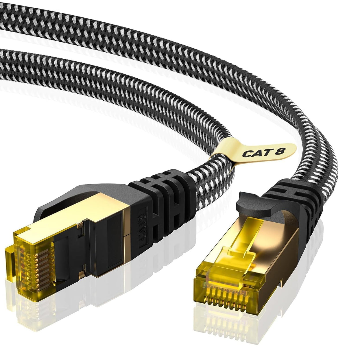 ARISKEEN Cat 8 Ethernet Cable 10M, High-Speed 40Gbps 2000MHz Network Cable Braided Flat Gigabit Rj45 STP Shielded Internet Network Lan Cable Cord for Modem Router PC