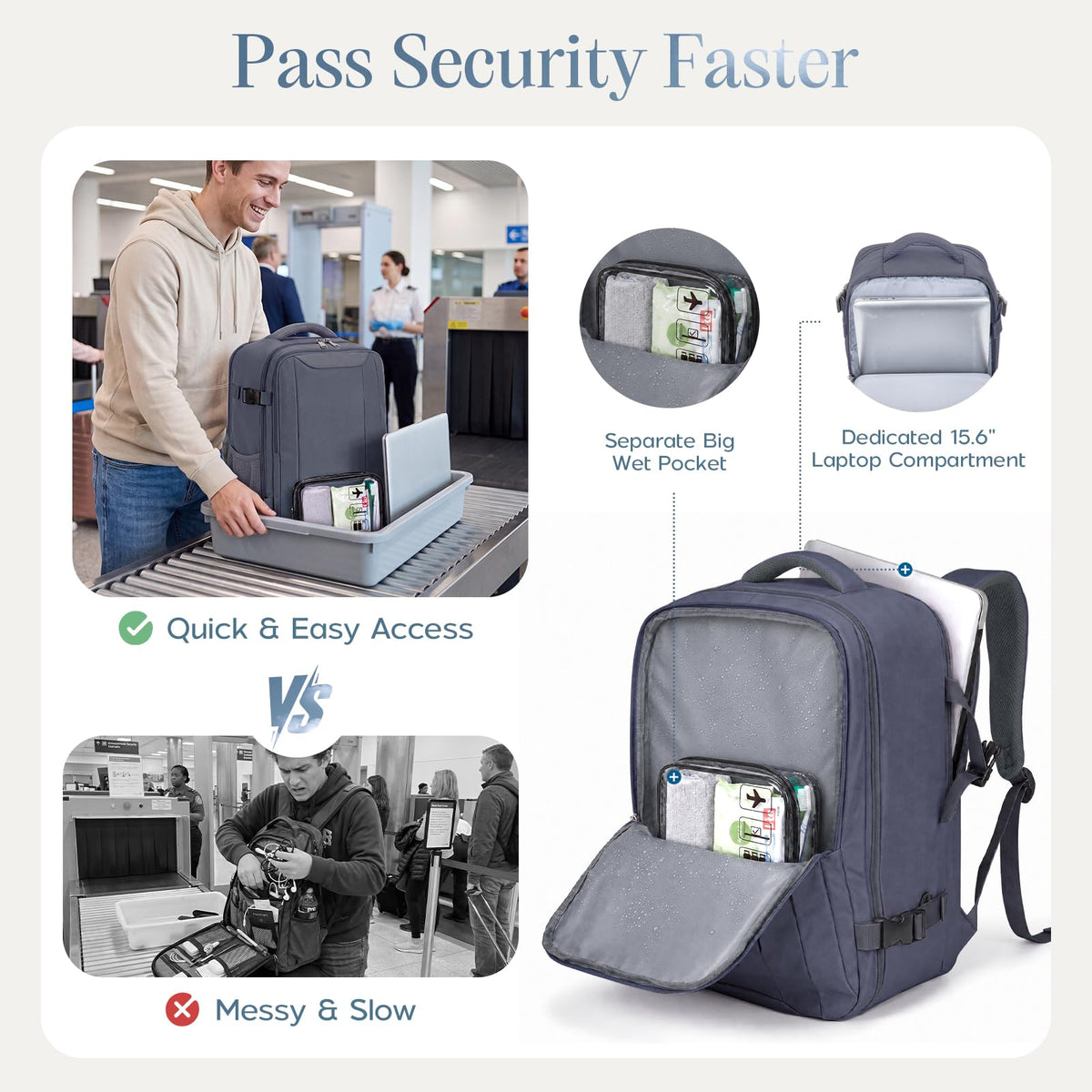 Xkdoai for Ryanair Cabin Bags 40x30x20,Backpack with TSA Approved Clear Bag