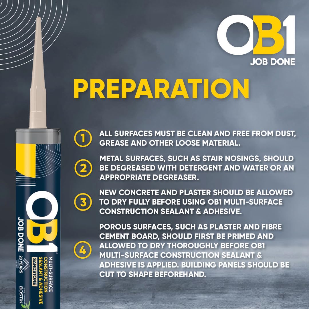 OB1 Clear Multi-Surface Construction Sealant & Adhesive, 290ml 2in1 formula