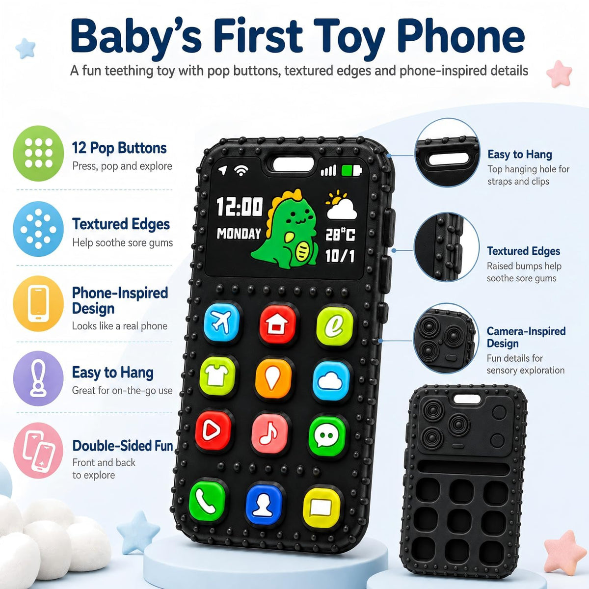 AiTuiTui Baby Teether for Teething Relief Baby Toys 0 3 6 9 12 Months, Sensory Silicone Remote Control Baby Teether Toy for Babies Newborn Infant Boy Girl Autism Toys for Baby Gifts