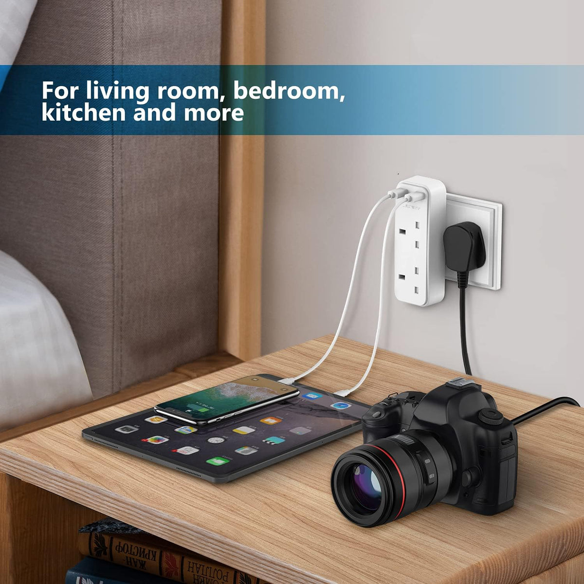 Double Plug Adaptor with 2 USB, JSVER Mini 2 Way Plugs Extension Sockets with USB Ports(5V/2.4A) Wall Charger Adapter, 13A UK 3 Pin Power Socket for Home, Office, Kitchen,White