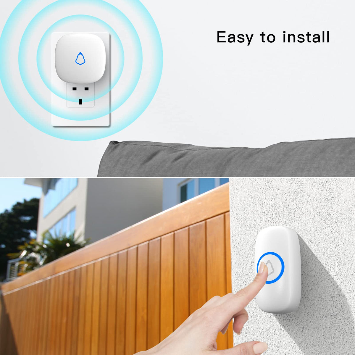 SECRUI Wireless Doorbell Receiver, Plug in doorbell Receiver Spare Accessories Replacement for Doorbell Kit IP55 Waterproof Operated at 1000ft Range with 5 Level Volume, 52 Chimes - White
