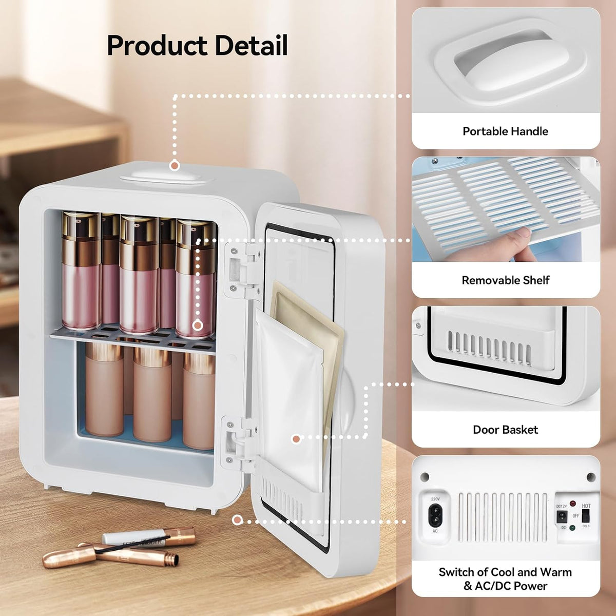 ARTETHYS Mini Fridge for Bedrooms, 8L Skincare Fridge with LED Mirror