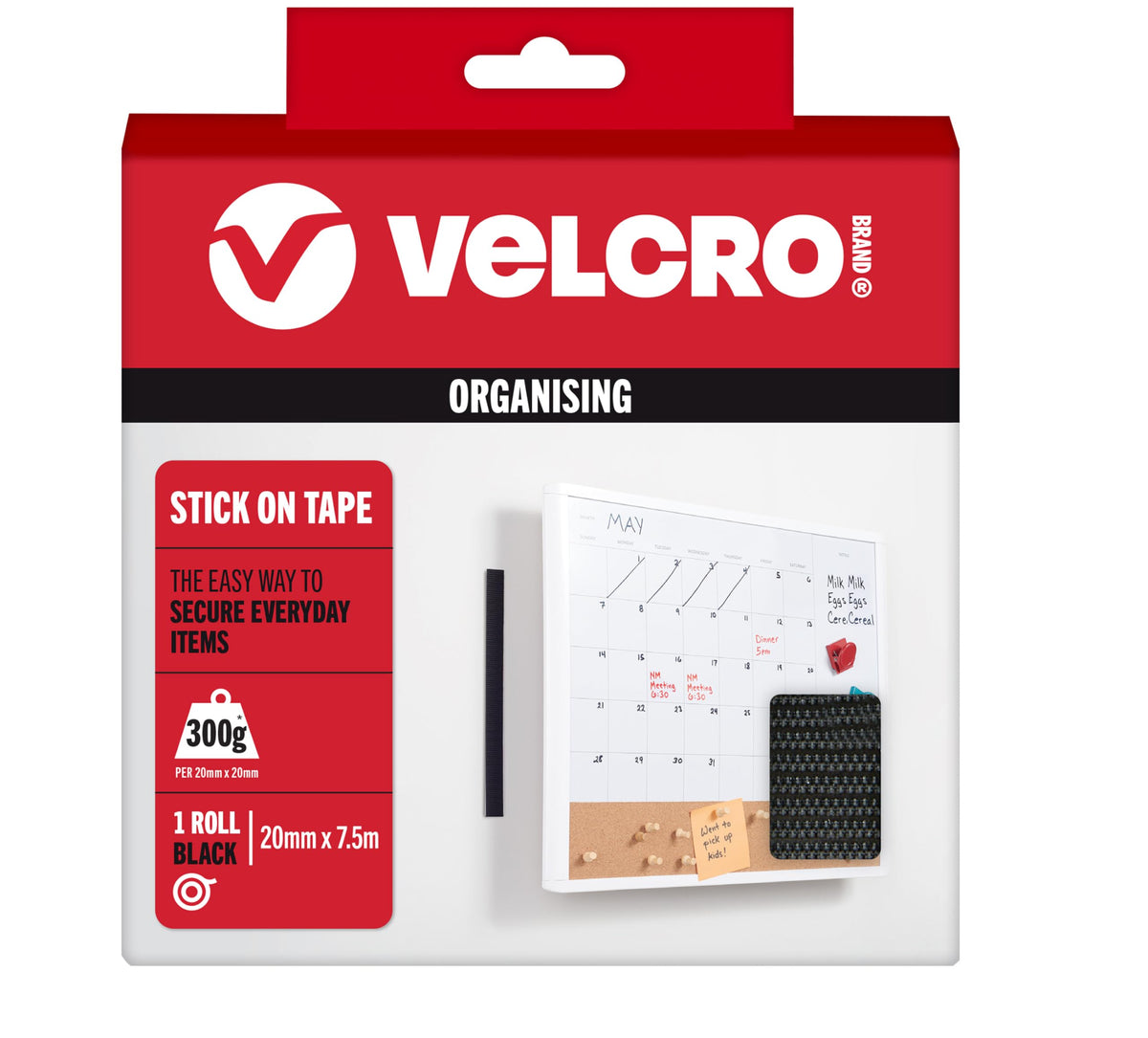 VELCRO® Brand | Stick On Tape | Cut-to-Length Strong Hook & Loop Self Adhesive Sticky Tape Perfect for Room Décor & Home, Office, Garage Use | Black | 20mm x 1m