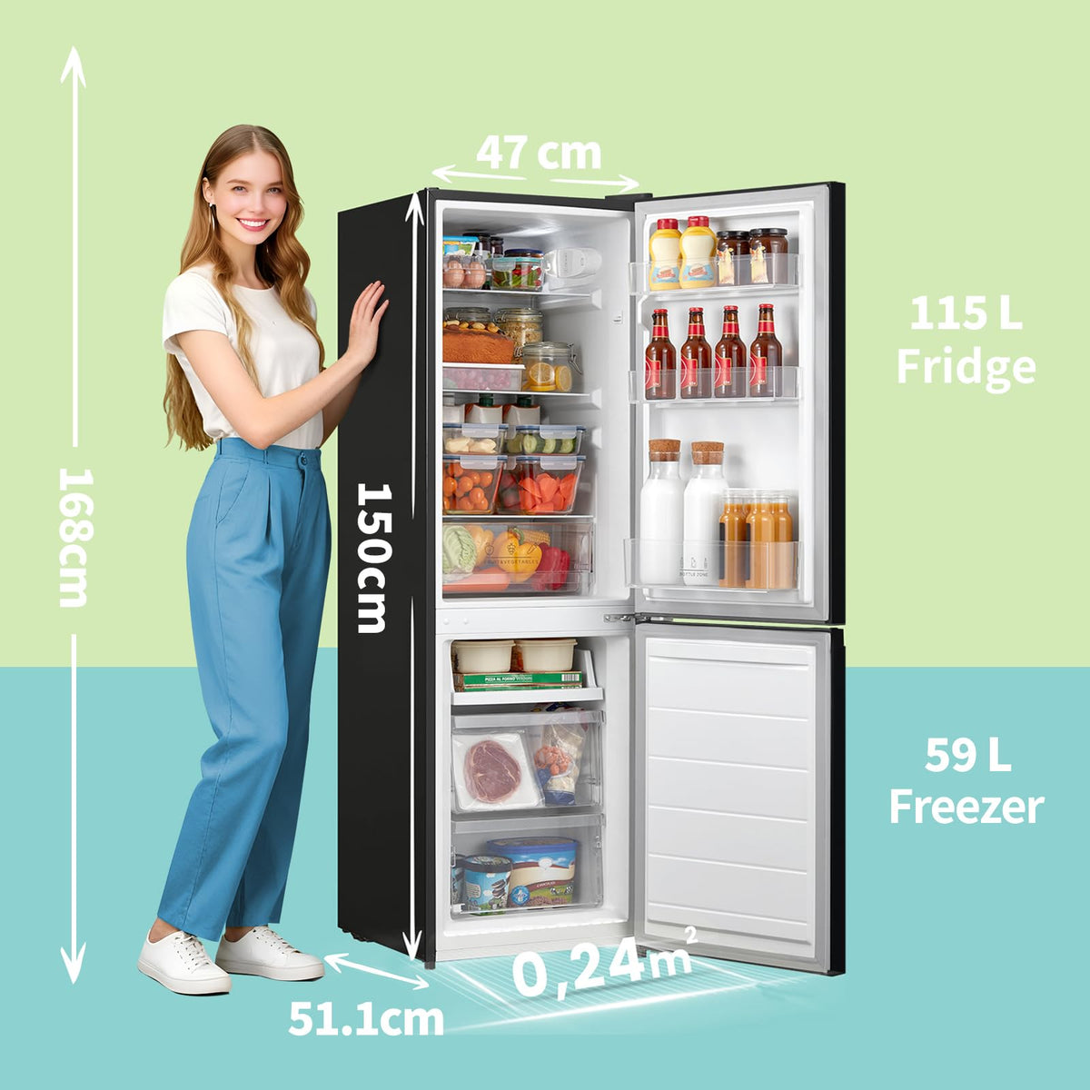 COMFEE' 87L Under Counter Fridge Freezer, Reversible Door, RCT87BL2(E)