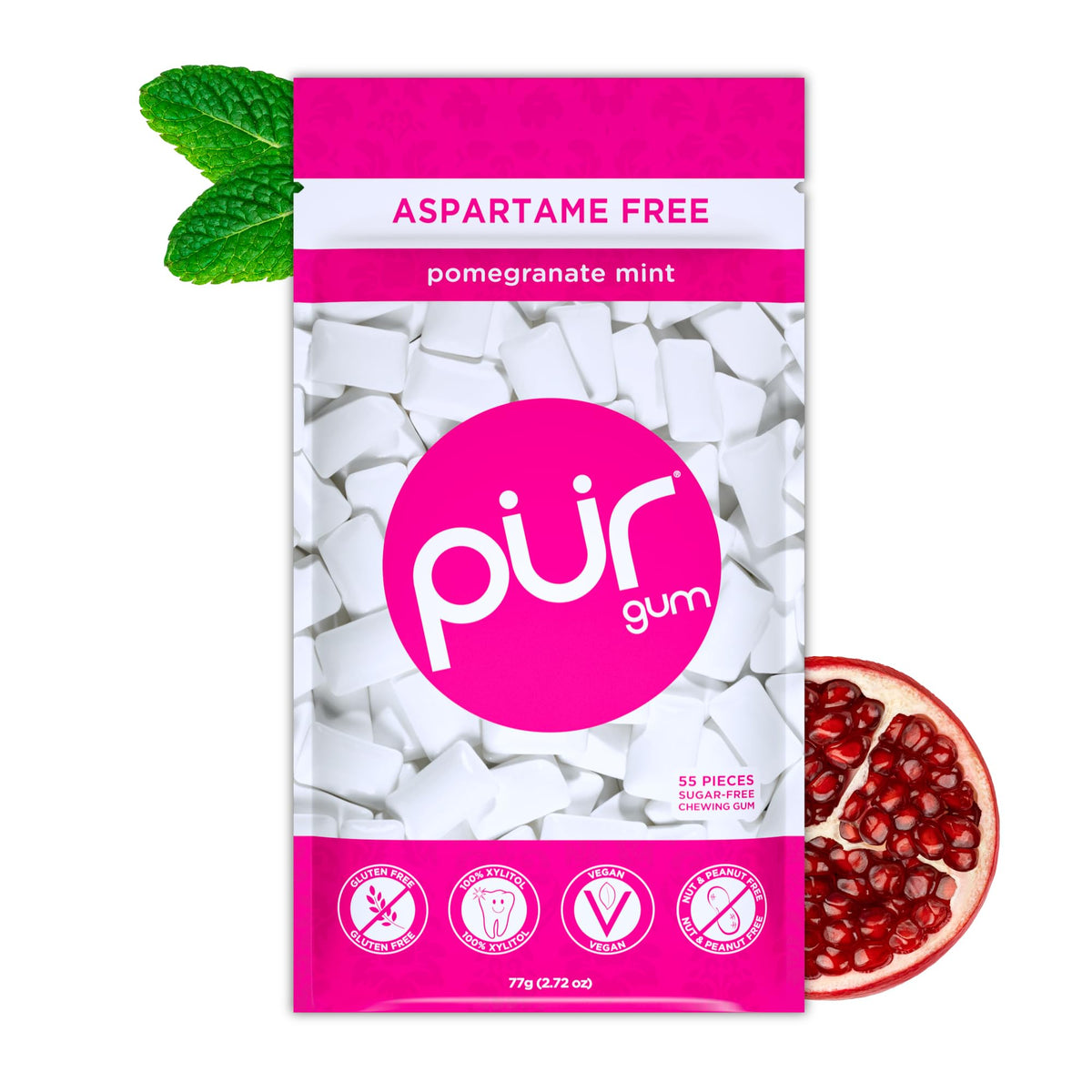 PUR Gum, Spearmint, Xylitol Gum, No Artificial flavour, 55 Count