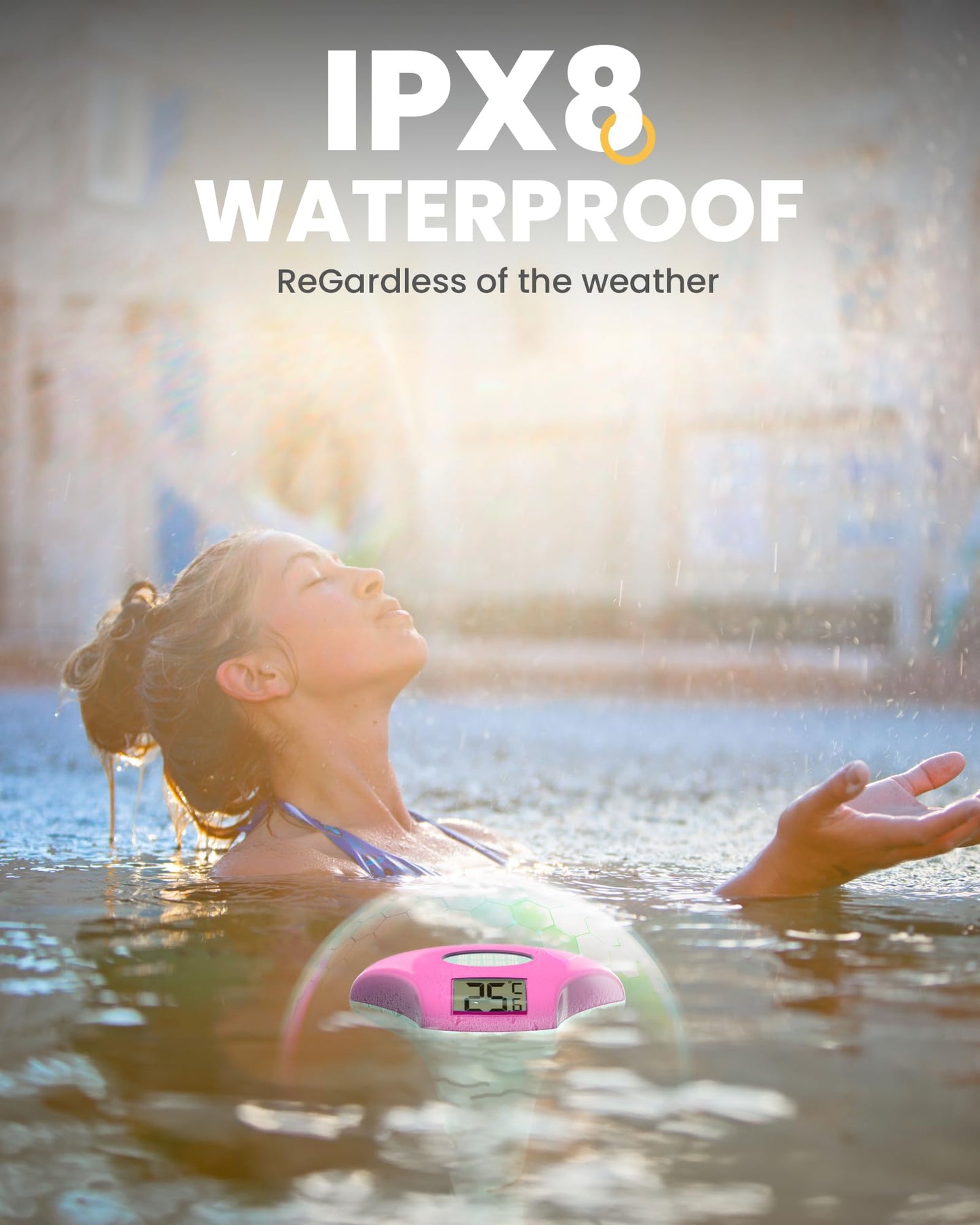 BALDR Solar Pool Thermometer Floating, with LCD Large Digital Display Easy to Read,IPX-8 Waterproof&Environment-Friendly Water Temperature Thermometer Suit for Swimming Pool, Ice Bath, Jacuzzi Hot Tub