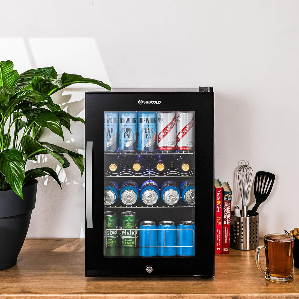 Subcold Ace90 LED Touch Control Beer Fridge With Glass Door | Premium Drinks & Wine Fridge | Black Alu Handle, Auto Defrost, Lockable | 91 Cans | Ideal for Home Bar Undercounter
