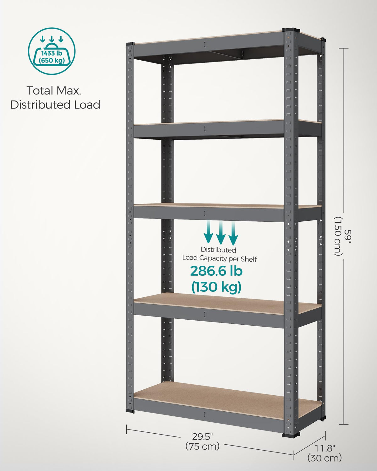 SONGMICS 5-Tier Heavy-Duty Shelving Units, Set of 2, Boltless Assembly
