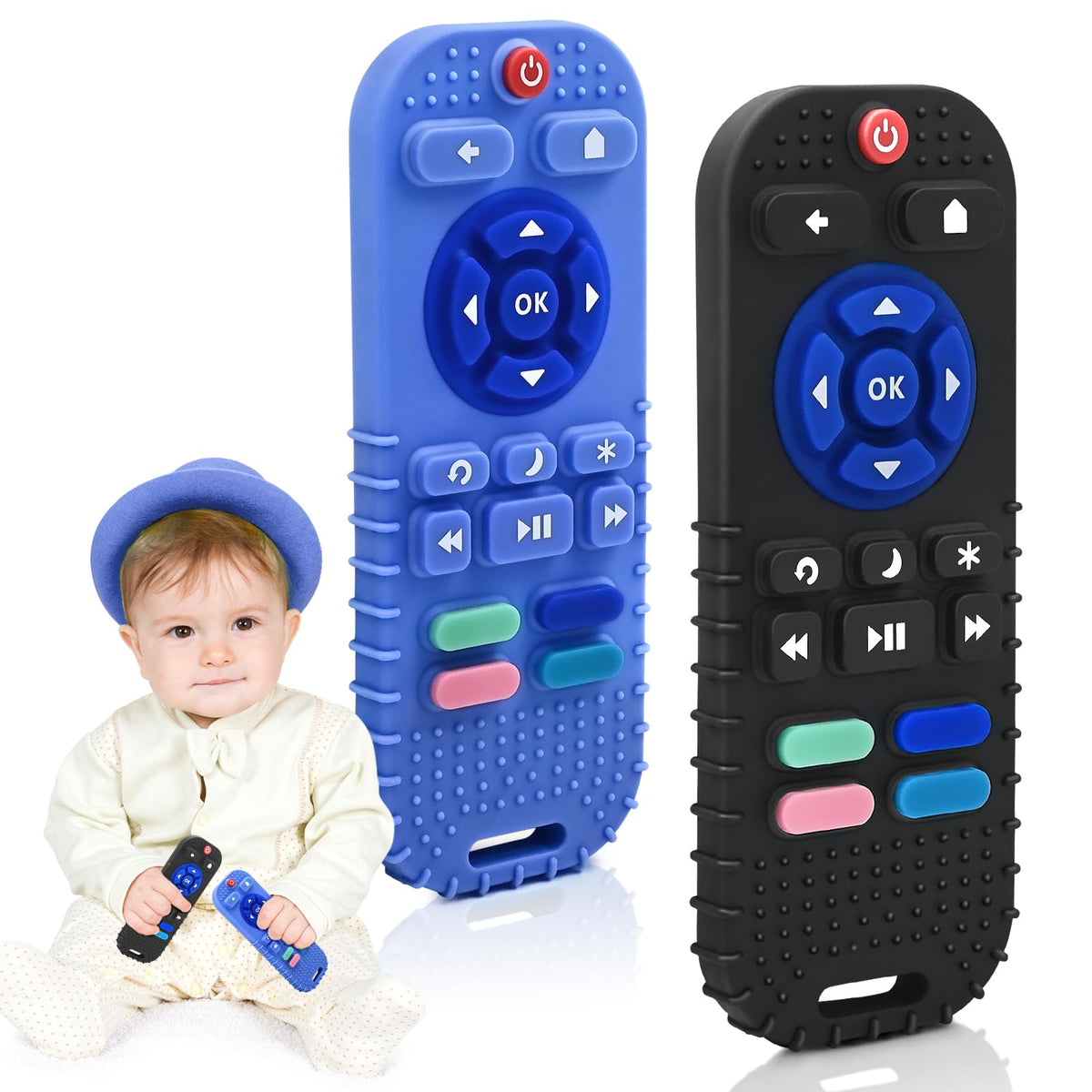 AiTuiTui Baby Teether for Teething Relief Baby Toys 0 3 6 9 12 Months, Sensory Silicone Remote Control Baby Teether Toy for Babies Newborn Infant Boy Girl Autism Toys for Baby Gifts