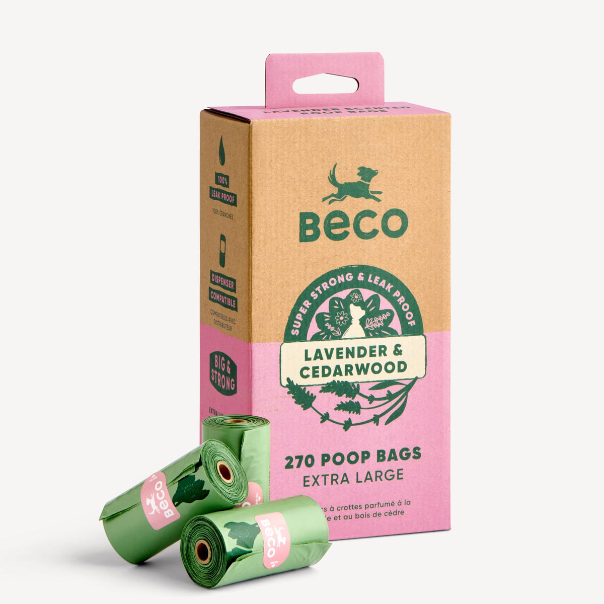 Beco Dog Poo Bags, 94% Recycled Plastic, Unscented Refill Rolls, 270 Bags
