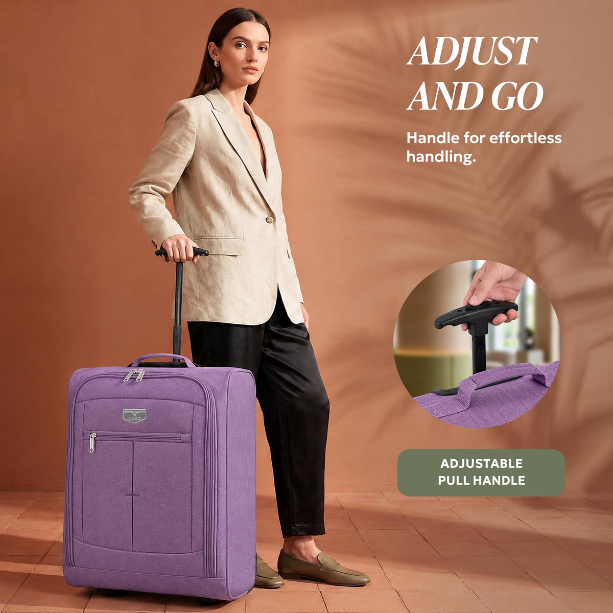 LUGG Lightweight Cabin Luggage, 600D Polyester, Solid Wheels, 45x36x20cm