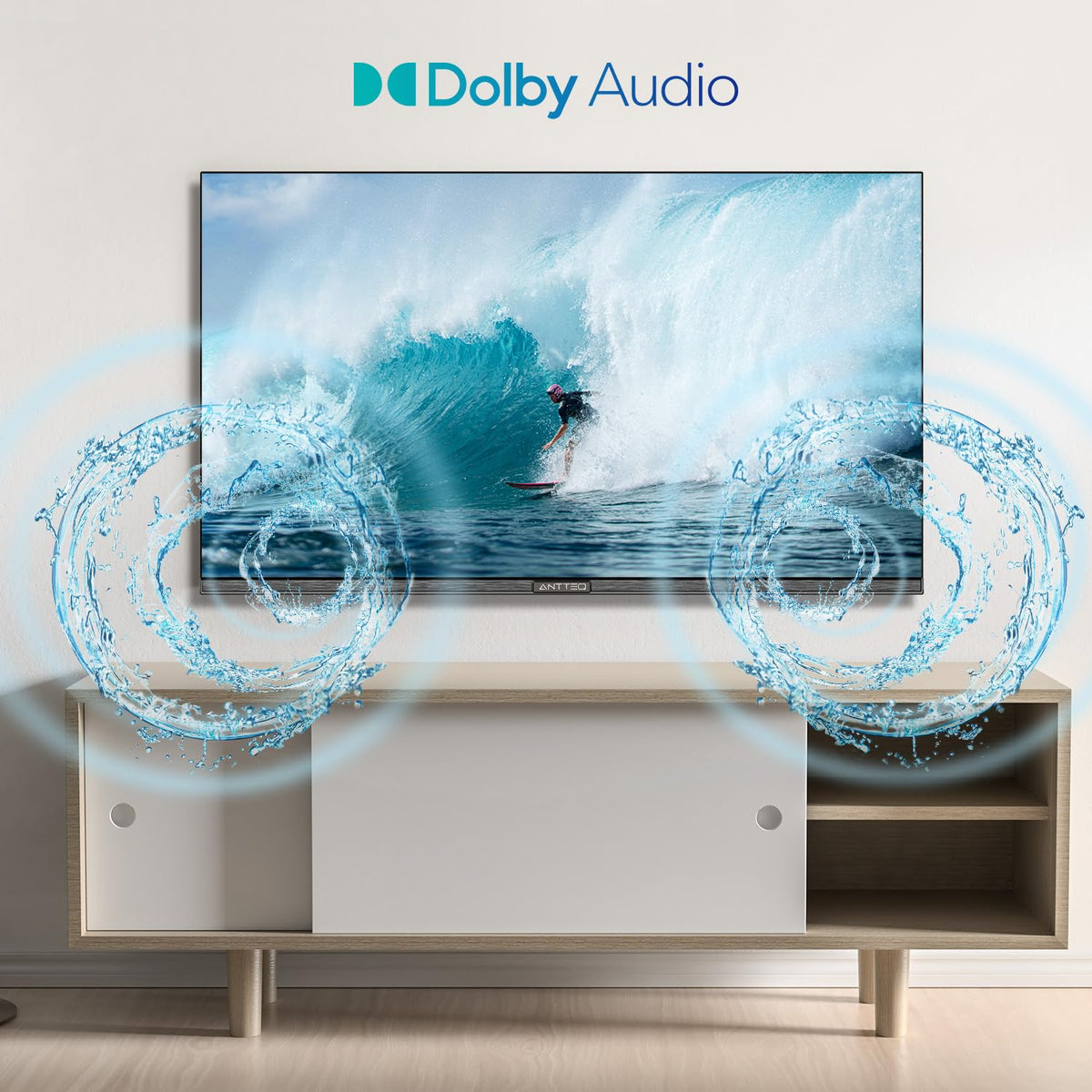 Antteq 32 Inch TV, Central Stand Design TV 720P Freeview HD Dolby Audio DVB T2/S2 LED Television, HDMI USB Media Player Monitor PS5 Xbox, Standard Nonsmart TV Small Screen for Bedroom Kitchen Black