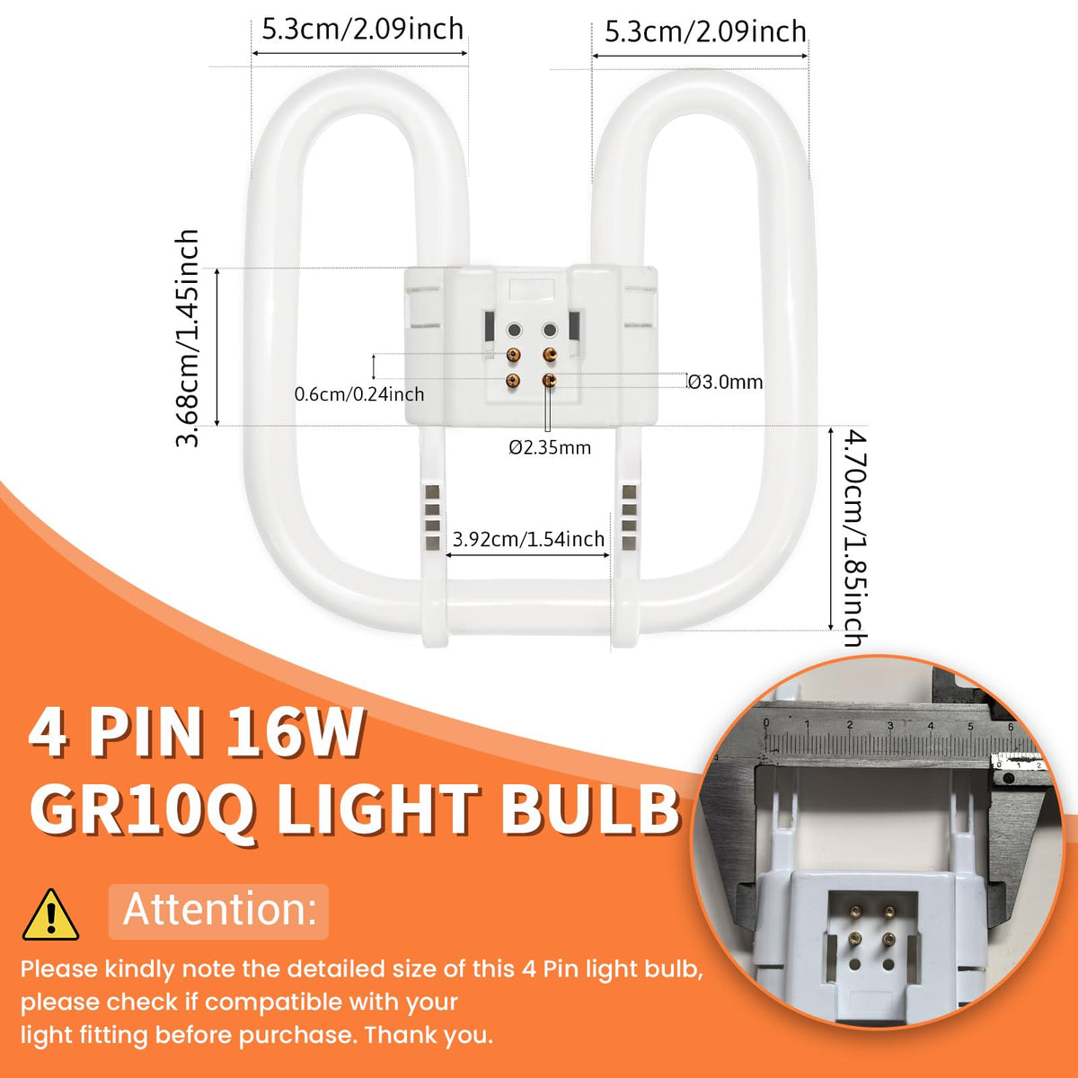 Akynite 16W 2D Square 2-Pin GR8 Cap Daylight White 6500k Compact Fluorescent Lamp, AC 230V, CFL 2 Pin Light Bulb, not dimmable, GR8 DD Flat Butterfly Bulb for Flush Ceiling Light, 1 Pack