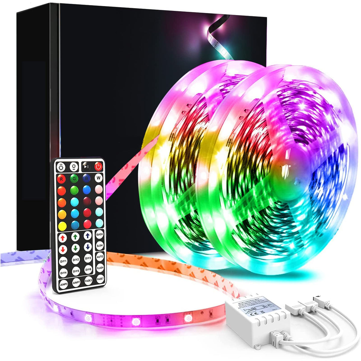 phopollo 5m RGB LED Strip Lights with Remote for Bedroom, Party.24V 5050 RGB, 44-Key Remote, Flexible Adhesive, Bedroom/Party Use