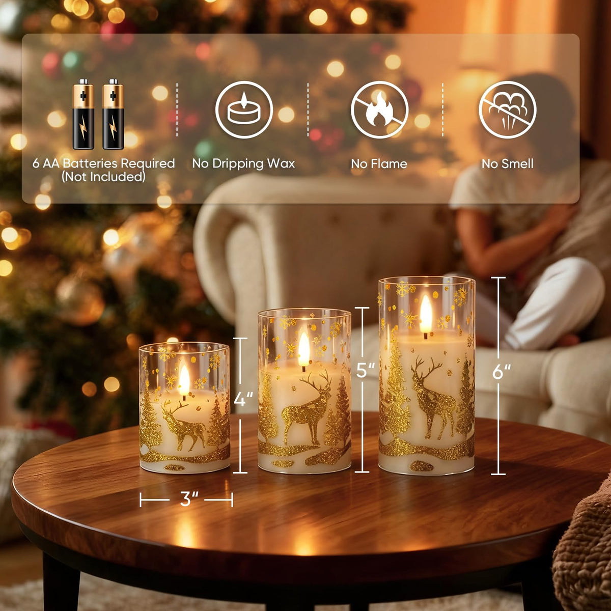 Homemory Real Wax LED Candles Flickering, Clear Glass Shell, Gold, Set of 3