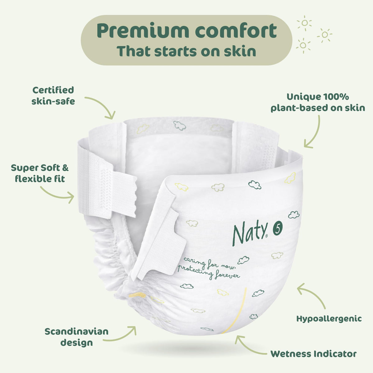 Naty BioEmbrace Newborn Nappies, Sensitive Skin, Size 2 (3–6kg), 33 Count
