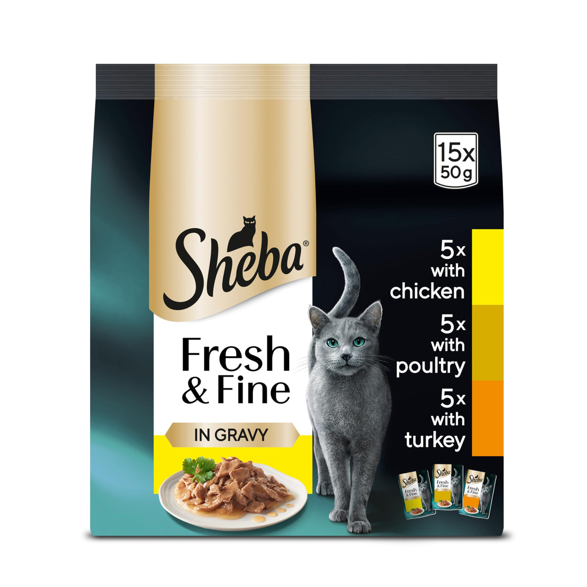 Sheba Cat Wet Food - Fresh and Fine - Cat Pouches Poultry in Gravy - 50 x 50 g Pack