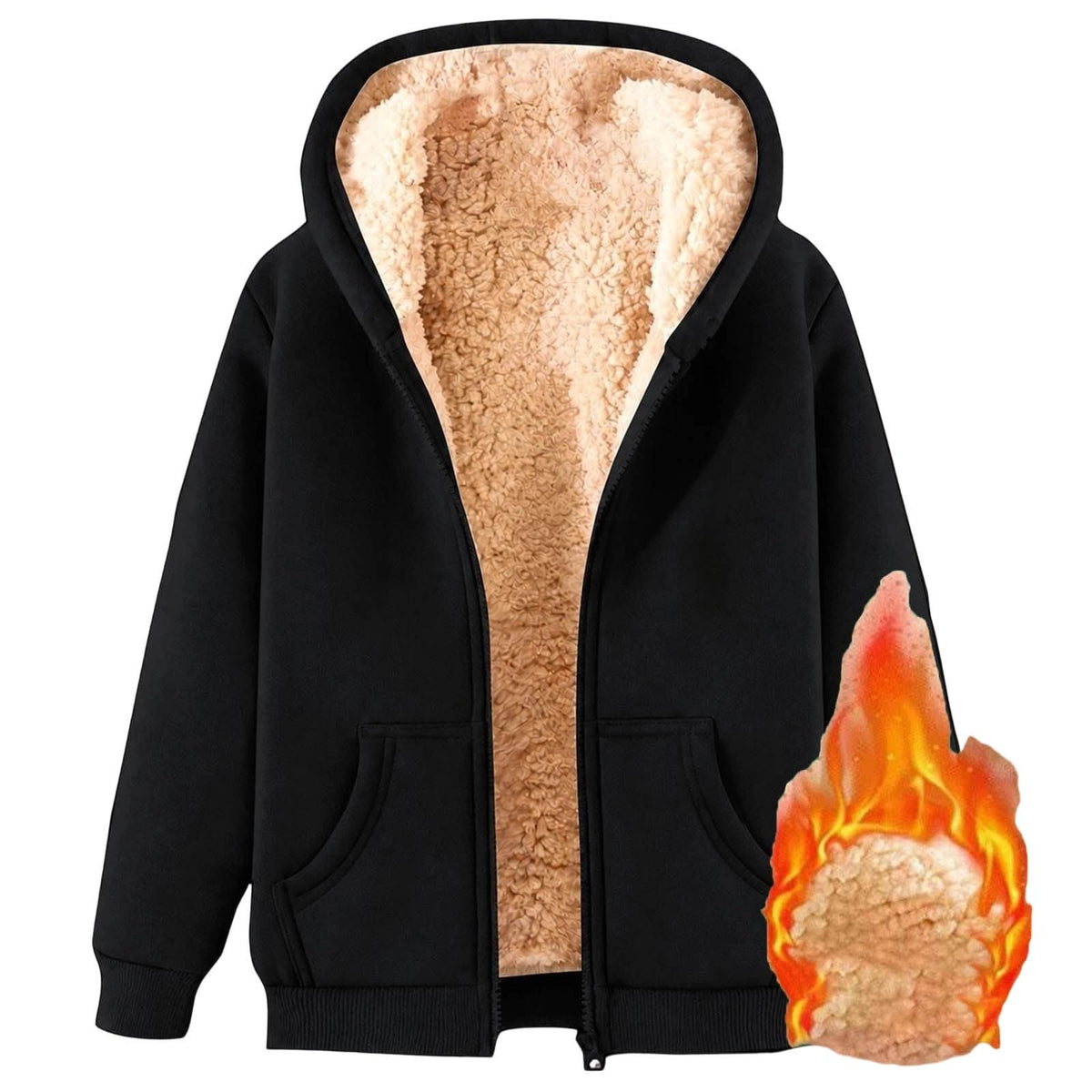 Womens Teddy Fleece Hoodies Sherpa Lined Fuzzy Jacket with Pockets Full Zip Hooded Sweatshirts Ladies Fall Winter Warm Jumper Coat Outwear Thermal Outfits Clothing