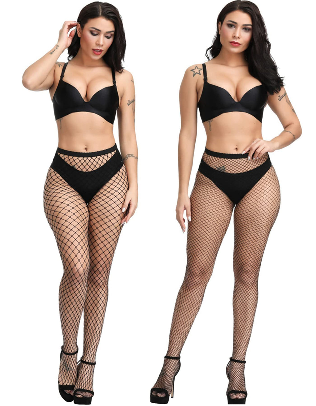 E-Laurels Womens Fishnet Tights Stockings Black Pantyhose Fish Net Plus Size