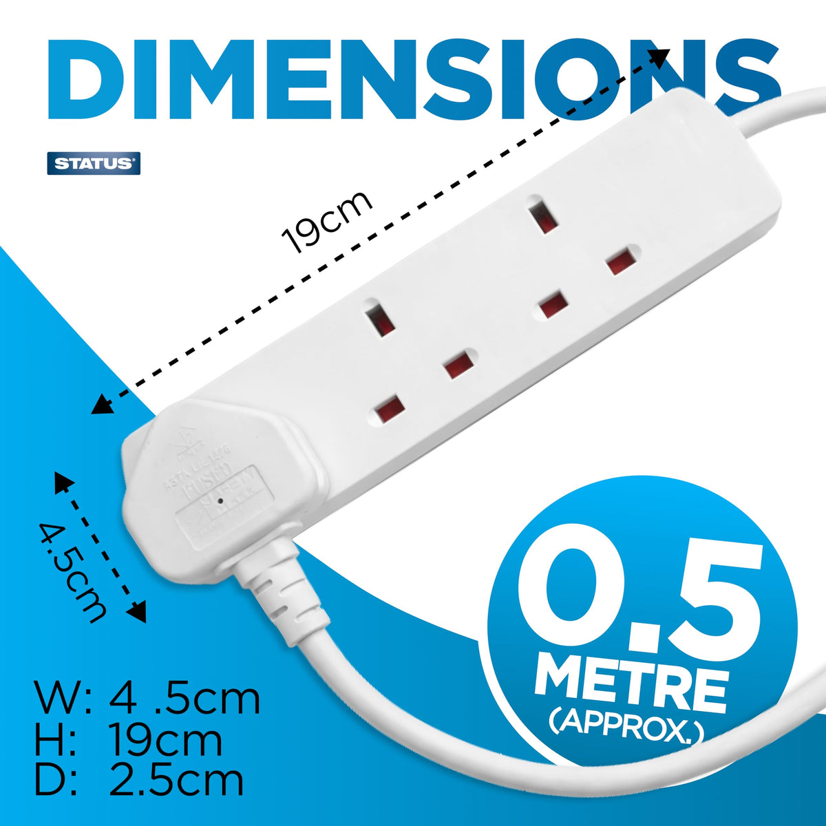STATUS 6 Socket Extension Lead, 2m Multi-Plug Power Strip for Home, Office or Gaming Set-ups, White (S6W2MS12)