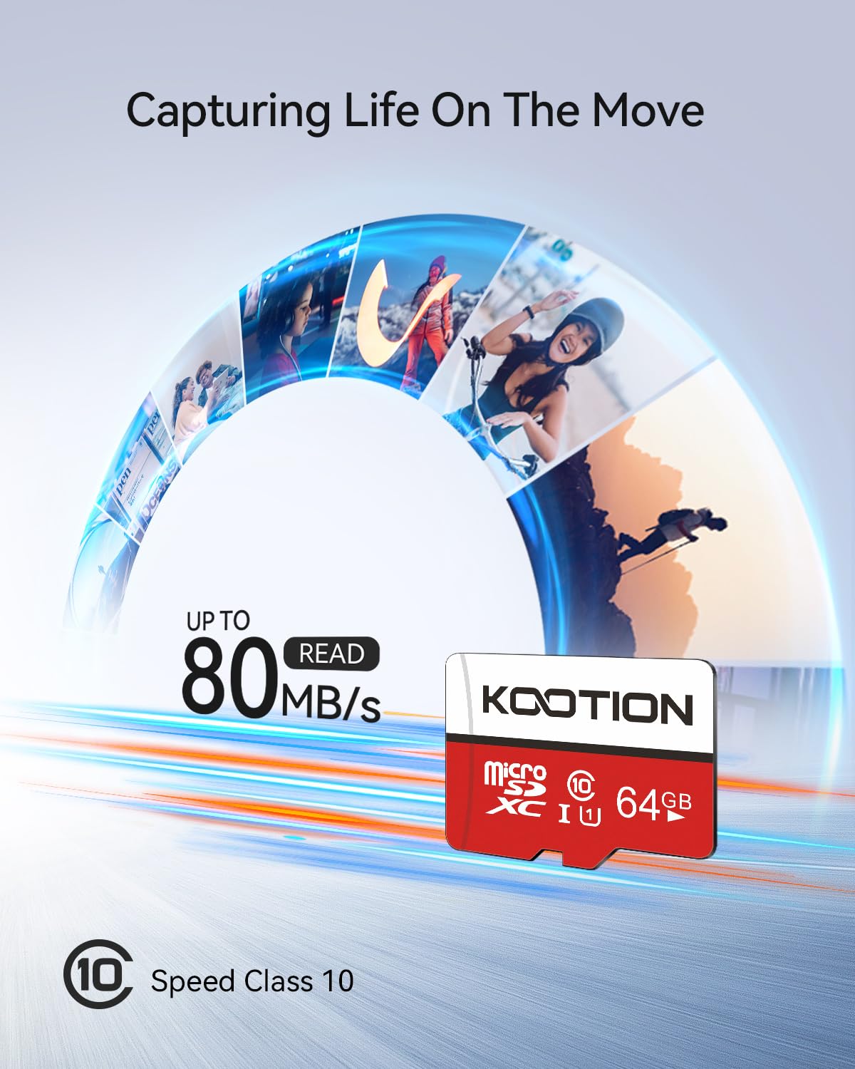 KOOTION 64GB Micro SD Card, UHD Video for GoPro, Action Camera, Drone, Smartphone, R/W up to 80/20MB/s MicroSDXC Memory Card UHS-I U1 Class 10