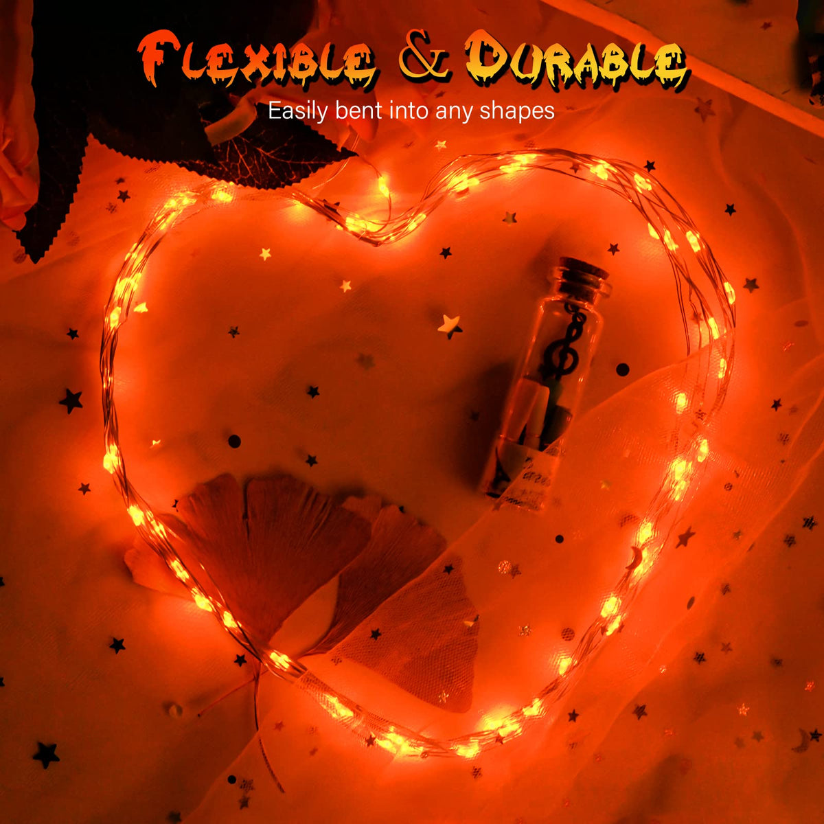 Dalugo Orange Fairy Lights, 3M/10ft Amber Fairy Lights, 30 LED Halloween Battery Lights for Autumn Halloween Christmas Decorations, Fireplace, Home Decor