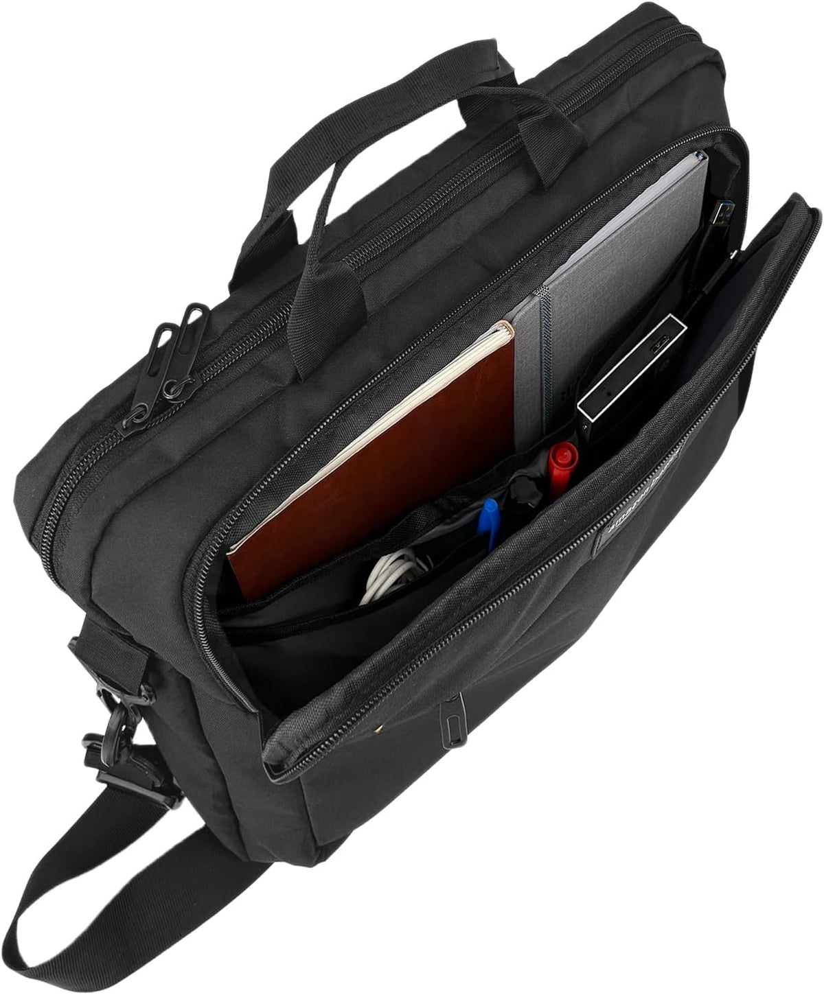 Amazon Basics Compact Laptop Shoulder Bag Carrying case with Accessory Storage Pockets (14 inch - 35.6 cm) Black, 3-Pack