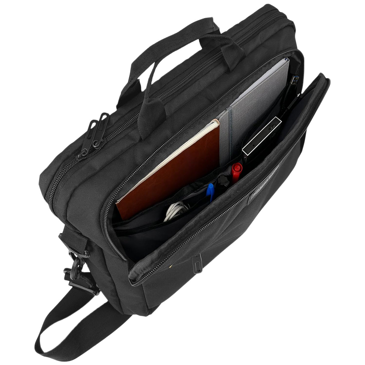 Amazon Basics Compact Laptop Shoulder Bag Carrying case with Accessory Storage Pockets (14 inch - 35.6 cm) Black, 3-Pack