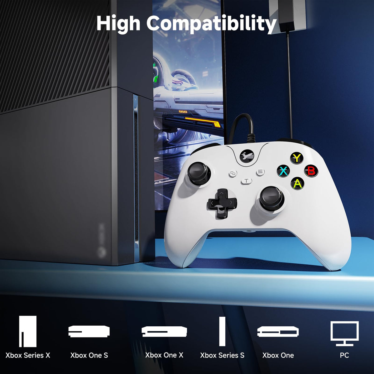 YCCTEAM Wired Controller for Xbox One, Wired Xbox one USB Gamepad Controller Compatible with Xbox One/S/X/PC Windows 10/11 with 3.5mm Headset Audio Jack (black)