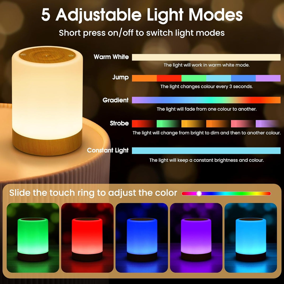 ONEWAY Night Light, LED Touch Bedside Lamp with 256 RGB & Timer & Memory