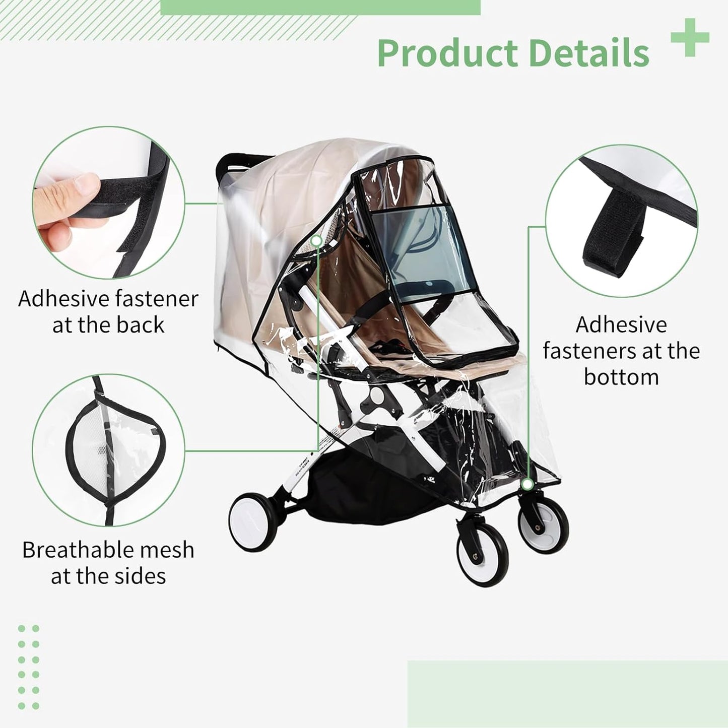 Universal Rain Cover for Pushchair,Waterproof Rain Cover for Pram,EVA Stroller Protector Cover Zipper Window Transparent Travel Weather Shield for Blocks Rain, Snow & Wind