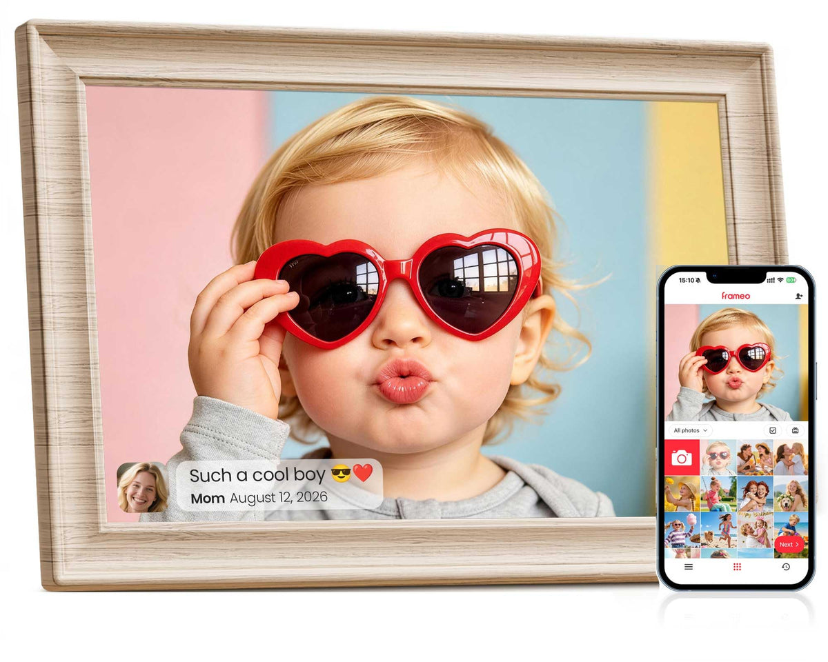 Frameo WiFi Digital Photo Frame 10.1 Inch - 1280x800 HD IPS Touch Screen Picture Frame Electronic, 32GB Memory, Auto Rotate, Wall Mountable, Digital PictureFrame for Sharing Photos and Videos