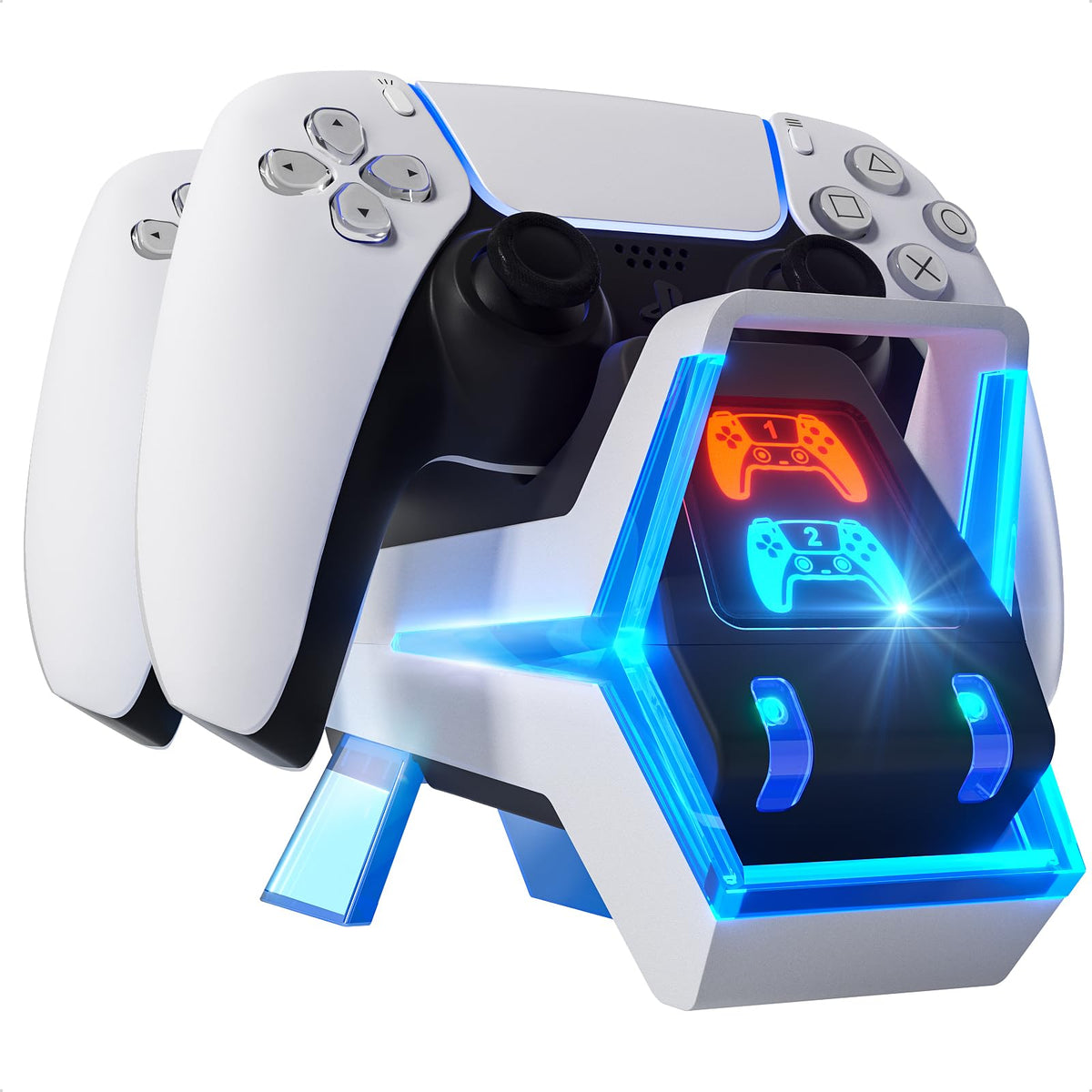 Fenolical PS5/Slim/Pro Stand with Adjustable Cooling Fan, Vertical PS5 Cooling Charger Stand for PS5/Slim/Pro, Multifunctional PS5 Slim Cooling Station with Dual Controller Chargers and RGB Light