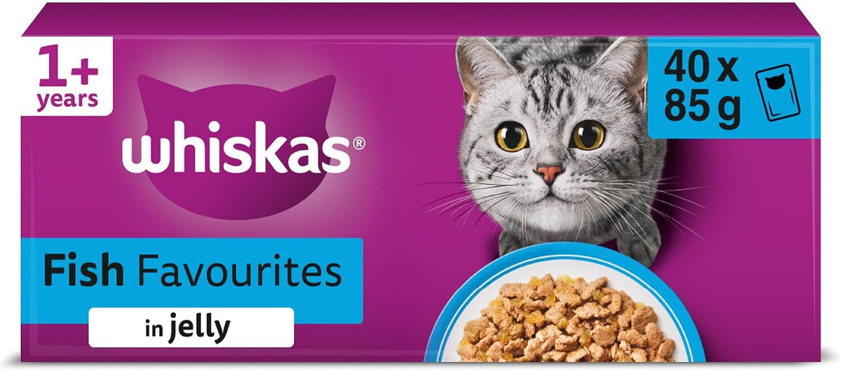 WHISKAS Adult Wet Cat Food in Jelly 40x85g Fish Favourites