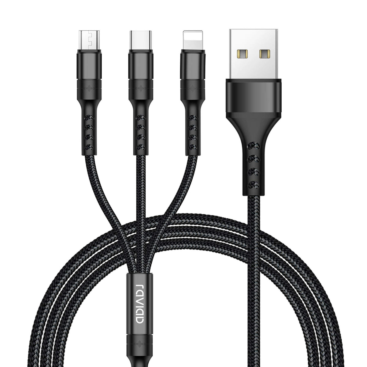 RAVIAD Multi Charger Cable 3 Packs 1.2M 3 in 1 Charging Cable Nylon Braided
