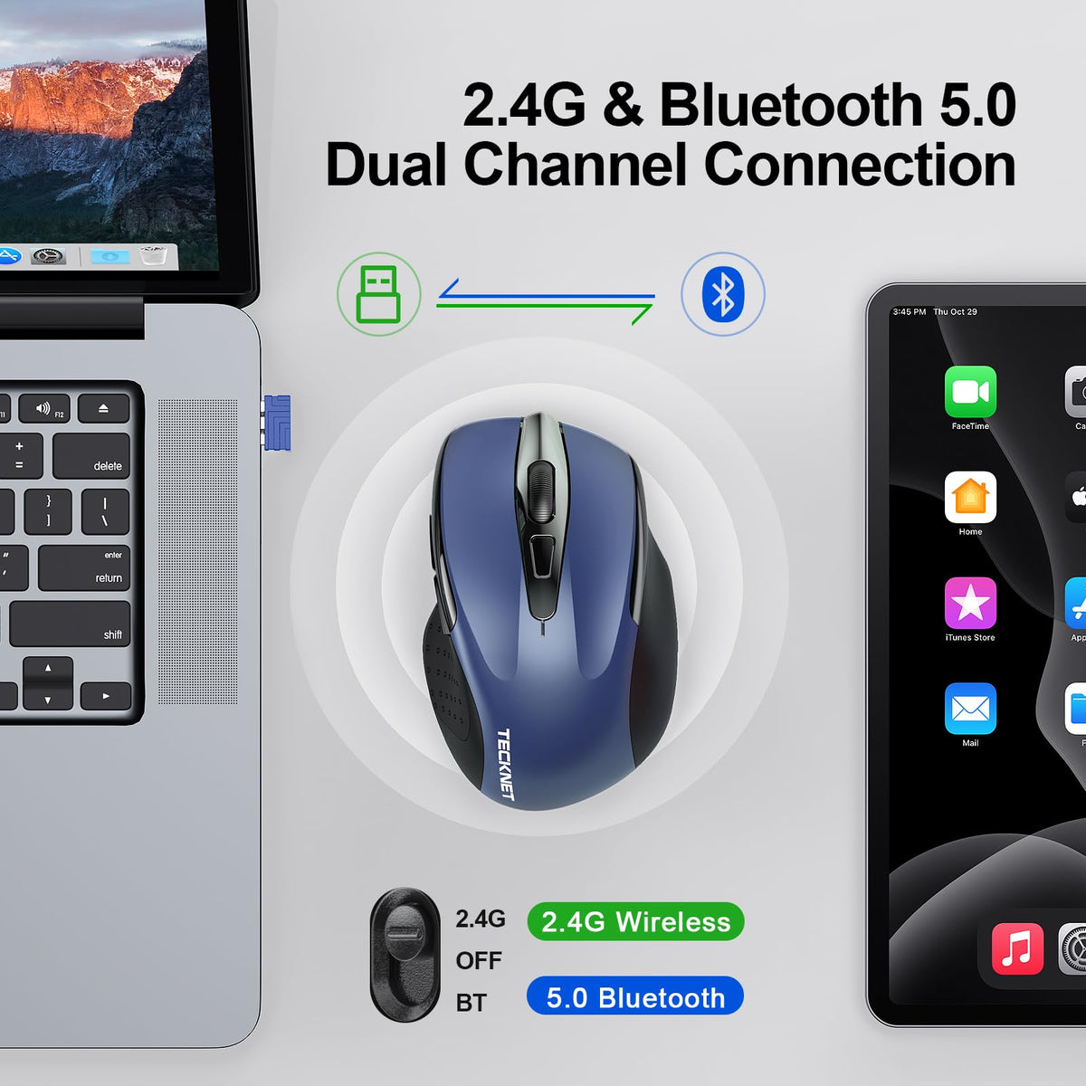 TECKNET Bluetooth Mouse, Rechargeable Bluetooth Wireless Mouse