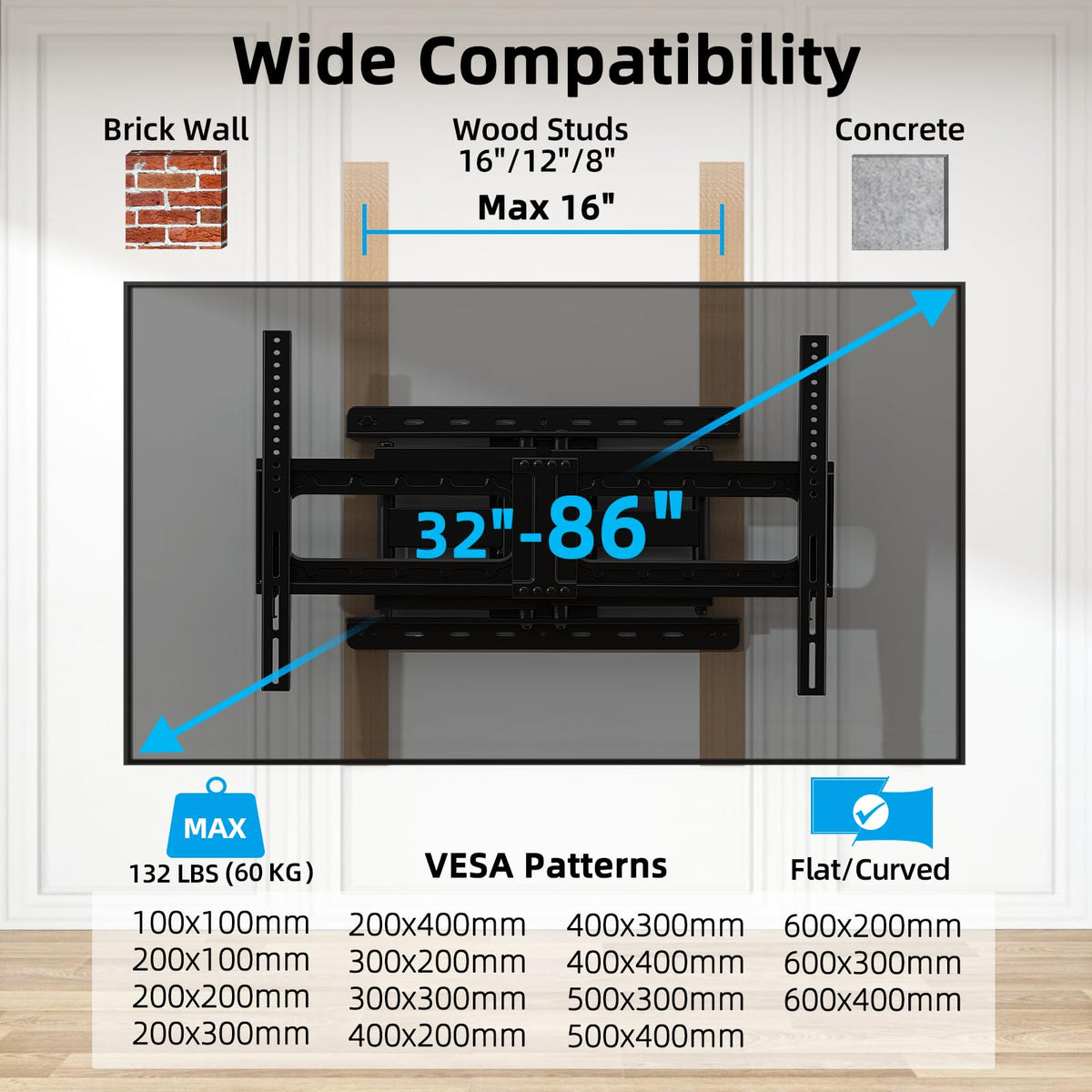 HOME VISION Heavy Duty Fixed TV Wall Bracket for 32-86 Inch Flat Screens