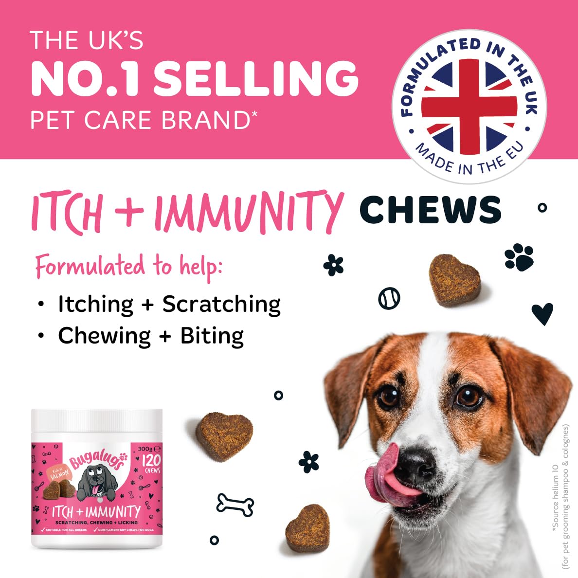 BUGALUGS Itch & Immunity Antiseptic Spray – Helps Soothe Itchy Skin, Paws, Ears - Licking, Scratching - Perfect for Small, Medium & Large Dogs