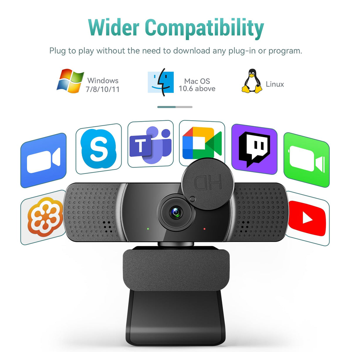 YIMONA FHD 1080P/30fps Webcam for PC/Laptop/Mac, 110° View Webcam with Mics, Privacy Cover, Auto Light Correction, Fixed Focus, Plug&Play USB Web Camera for Live Streaming, Video Calling, Conferences