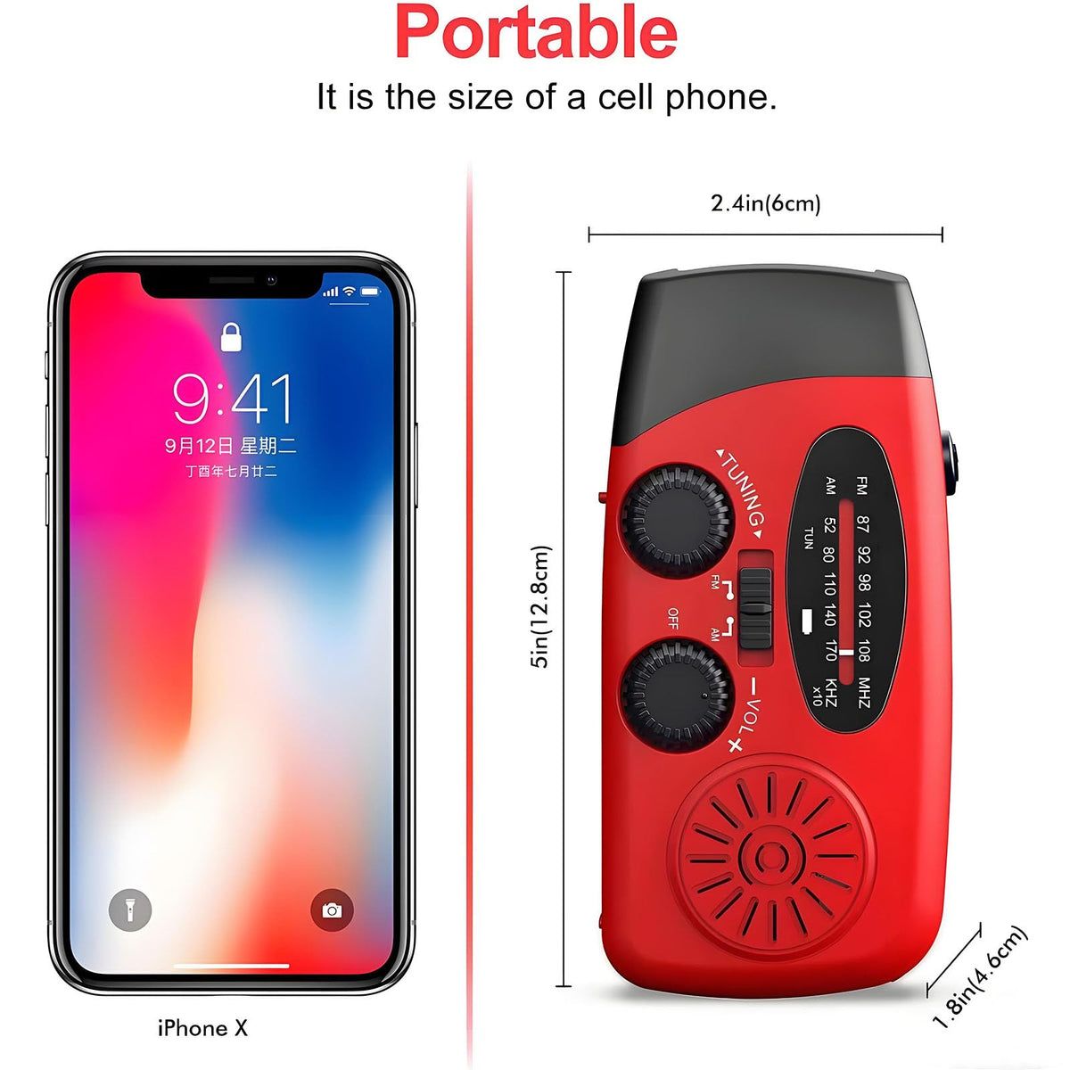 SOLARBABY Wind Up Solar Radio, Emergency Hand Crank Self Powered AM/FM Survival Solar Weather Radio with LED Flashlight,SOS Alarm,2000mAh Emergency Power Bank for Smart Phone (M-Orange)