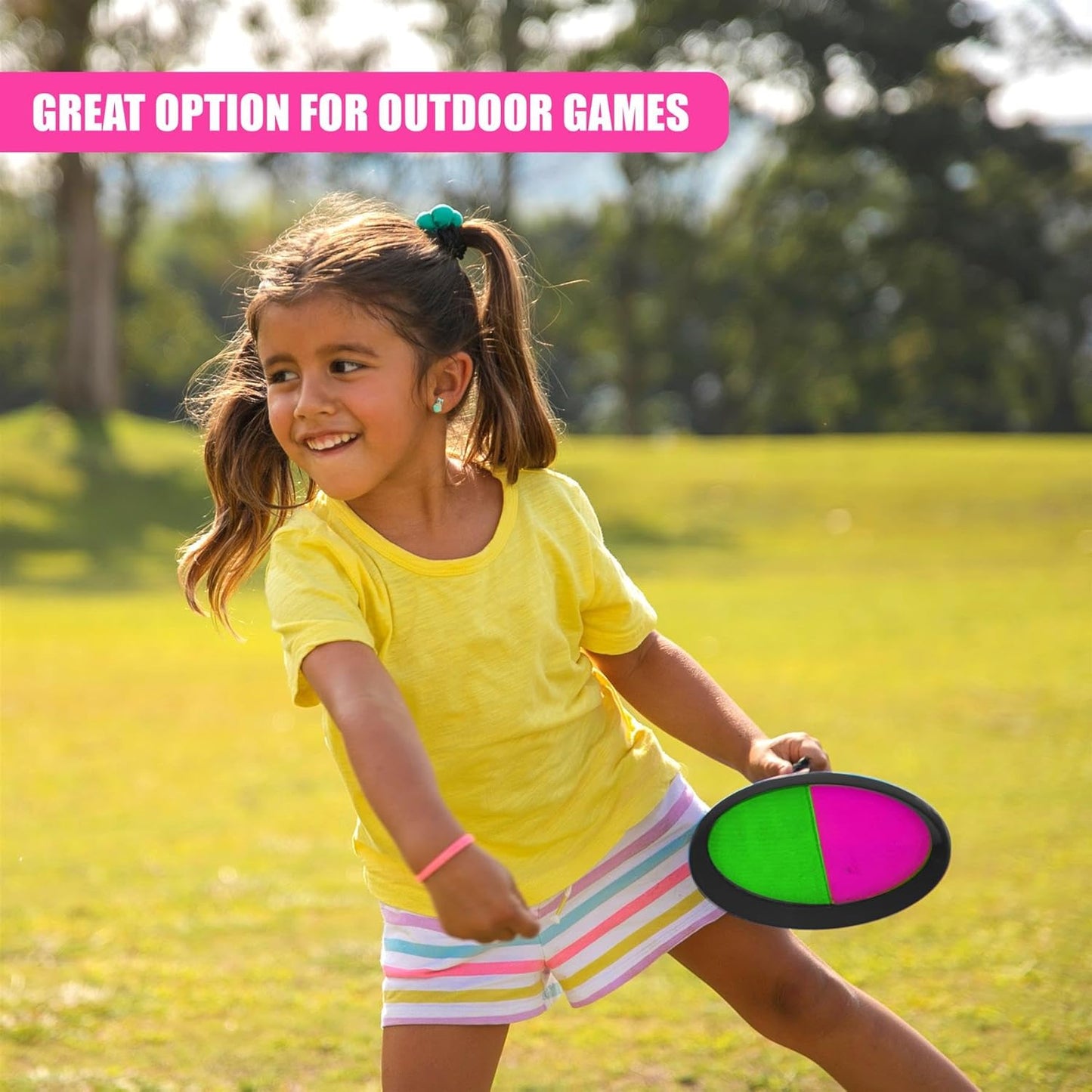 The Magic Toy Shop Toss and Catch Ball Set for Kids & Families – 2 Sticky Paddles with Straps & 1 Ball – Fun Outdoor Play Toy for Garden, Beach, Pool, Summer, Sports Day & Family Games