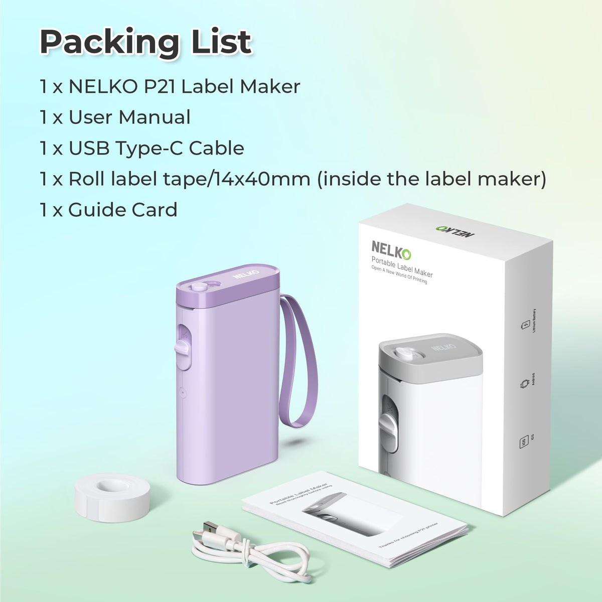 Nelko Label Maker P21 Portable Bluetooth Sticker Printer with Tape, Black